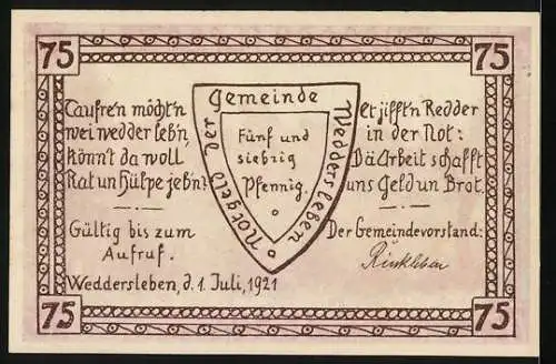 Notgeld Weddersleben 1921, 75 Pfennig, Ein Blick nach der Teufelsmauer