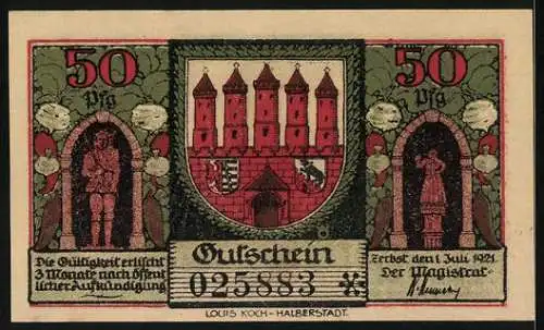 Notgeld Zerbst i. Anhalt 1921, 50 Pfennig, Dornburger Tor um 1750