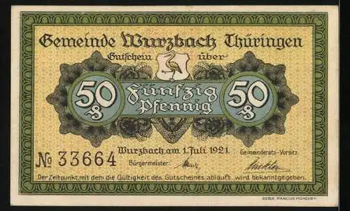 Notgeld Wurzbach 1921, 50 Pfennig, Dachschieferbruch Roselstein