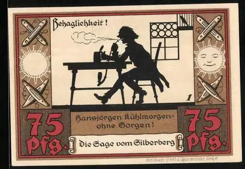 Notgeld Wünschendorf a. d. Elster 1921, 75 Pfennig, Hansjörgen Kühlmorgen ohne Sorgen