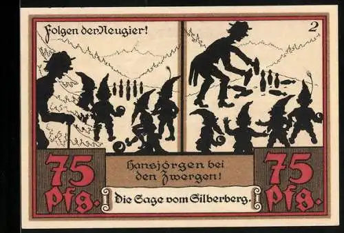 Notgeld Wünschendorf a. d. Elster 1921, 75 Pfennig, Hansjörgen und die Zwerge kegeln