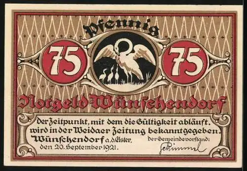 Notgeld Wünschendorf a. d. Elster 1921, 75 Pfennig, Hansjörgen und die Zwerge kegeln