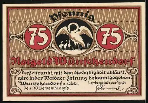 Notgeld Wünschendorf a. d. Elster 1921, 75 Pfennig, Hansjörgen steckt Kegel und Kugeln ein
