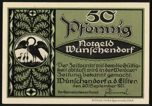 Notgeld Wünschendorf a. d. Elster 1921, 50 Pfennig, Holzbrücke 1786