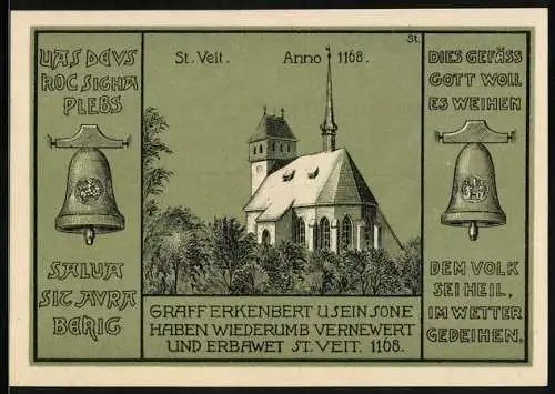 Notgeld Wünschendorf a. d. Elster 1921, 50 Pfennig, Kirche St. Veit anno 1168