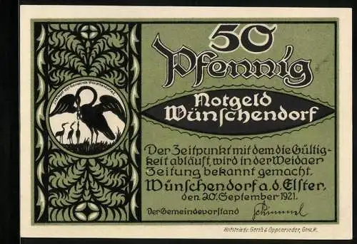 Notgeld Wünschendorf a. d. Elster 1921, 50 Pfennig, Prämonstratenser Kloster 1193, Mönch, Eingang zur Kirche