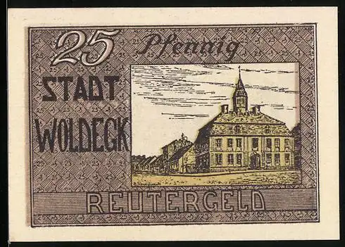 Notgeld Woldegk, 25 Pfennig, Blick zum Rathaus
