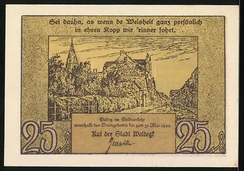 Notgeld Woldegk, 25 Pfennig, Blick zum Rathaus