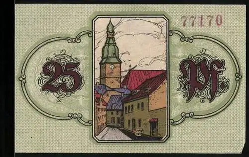 Notgeld Wunsiedel 1918, 25 Pfennig, Strassenpartie mit Blick zur Kirche