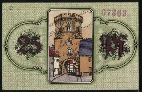 Notgeld Wunsiedel 1918, 25 Pfennig, Partie am Torturm