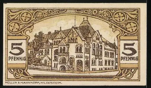 Notgeld Wunstorf 1920, 5 Pfennig, Partie am Rathaus