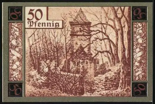 Notgeld Wunsiedel 1918, 50 Pfennig, Ruine der alten Kirche