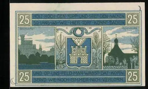 Notgeld Oldenburg-Holstein, 25 Pfennig, Ortsansichten Stargard und Oldenburg