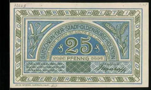 Notgeld Wunstorf 1920, 25 Pfennig, Stargard und Ortsansicht Oldenburg