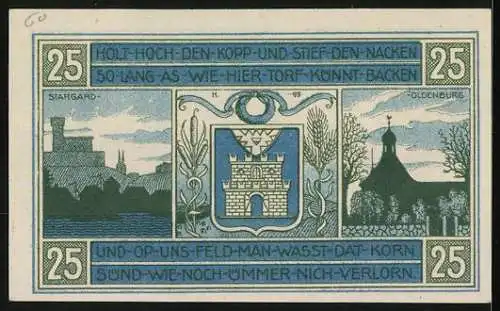 Notgeld Wunstorf 1920, 25 Pfennig, Stargard und Ortsansicht Oldenburg