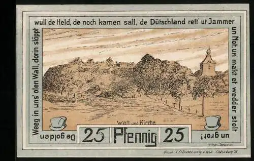 Notgeld Oldenburg i. H. 1921, 25 Pfennig, Wall und Kirche