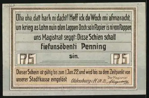 Notgeld Oldenburg i. H. 1921, 75 Pfennig, Uferpartie im Herbst