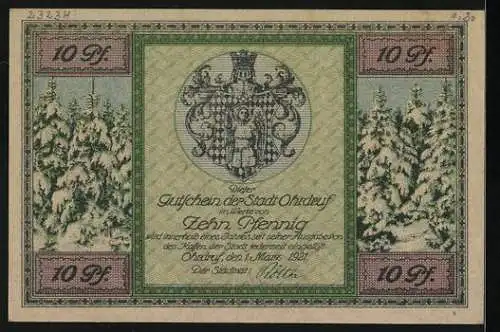 Notgeld Ohrdruf 1921, 10 Pfennig, Das Schloss im Schnee