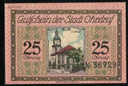 Notgeld Ohrdruf 1921, 25 Pfennig, Die Kirche St. Michael