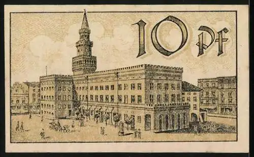 Notgeld Oppeln, 10 Pfennig, Ansicht vom Rathaus