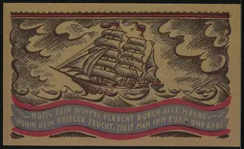 Notgeld Oldenburg i. O. 1921, 50 Pfennig, Segelschiff auf stürmischer See