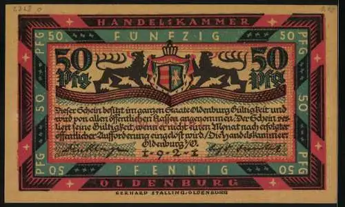 Notgeld Oldenburg i. O. 1921, 50 Pfennig, Männer sitzen um ein wärmendes Feuer herum