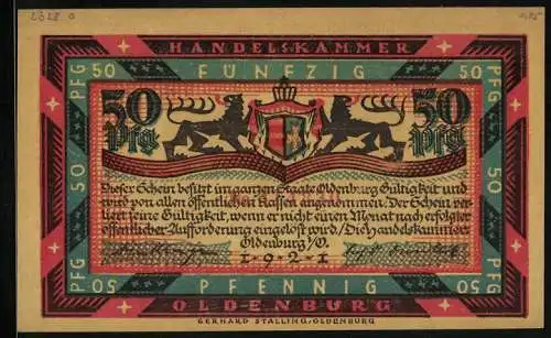 Notgeld Oldenburg i. O. 1921, 50 Pfennig, Graf Anton Günther zu Pferde