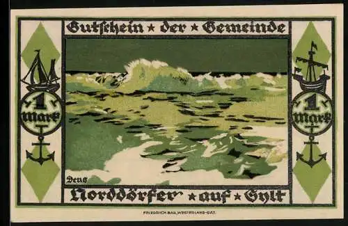 Notgeld Wenningstedt 1921, 1 Mark, Grosse Welle auf der stürmischen See