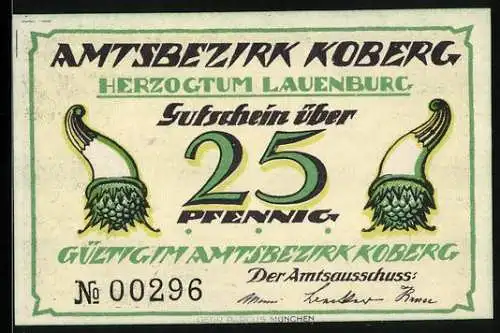 Notgeld Koberg /Lauenburg, 25 Pfennig, Wallberg