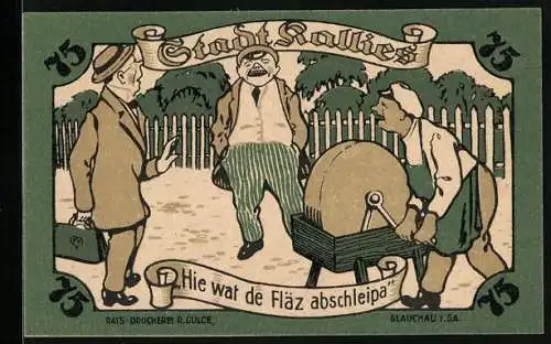 Notgeld Kallies 1921, 75 Pfennig, Männer am Schleifstein