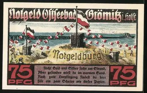 Notgeld Grömitz i. Holst., Ostseebad, 75 Pfennig, Teilansicht