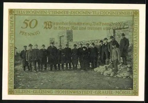 Notgeld Hohenwestedt 1921, 50 Pfennig, Einweihung des Ehrenmal des Kirchspiels Hohenwestedt