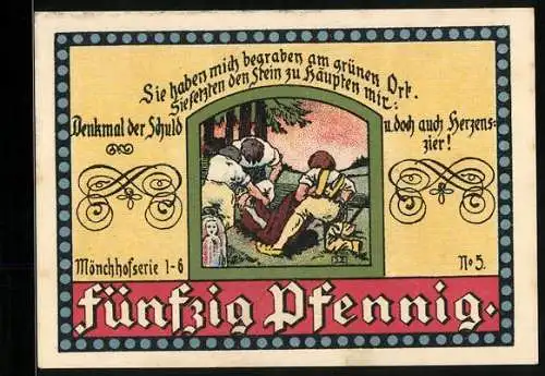 Notgeld Manebach 1921, 50 Pfennig, Mönch wird begraben
