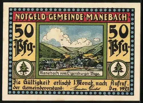 Notgeld Manebach 1921, 50 Pfennig, Mönch wird mit dem Steintragen bestraft