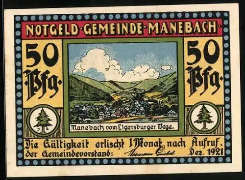 Notgeld Manebach 1921, 50 Pfennig, Teilansicht vom Elgersburger Wege aus