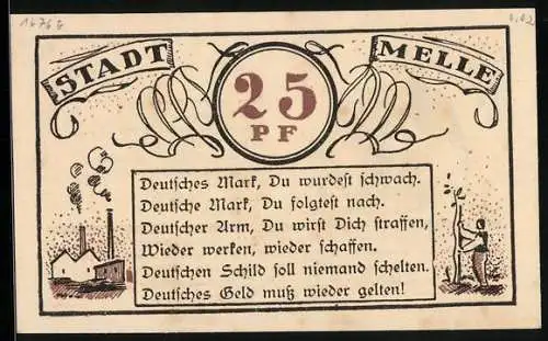 Notgeld Melle 1921, 25 Pfennig, Dicker und dünner Mann