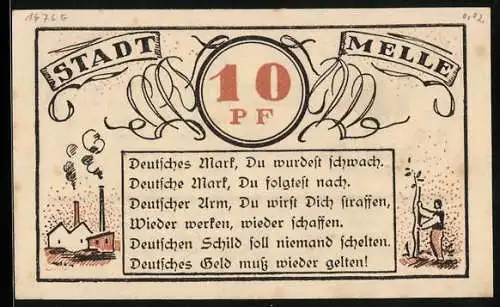 Notgeld Melle 1921, 10 Pfennig, Gedicht zur Kartoffelnot