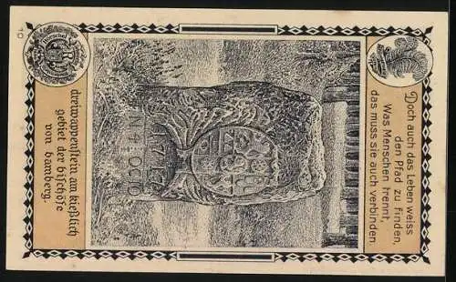 Notgeld Lehesten /Thüringerwald 1921, 50 Pfennig, Ortsansicht, Dreiwappenstein am Kiesslich