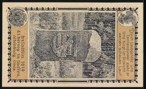 Notgeld Lehesten /Thüringerwald 1921, 50 Pfennig, Ortsansicht, Wegstein hzvsaltlin 1619