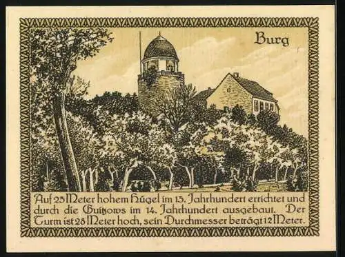 Notgeld Lenzen /Elbe, 50 Pfennig, Burg, Stadtwappen