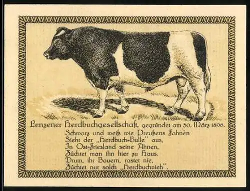 Notgeld Lenzen /Elbe, 50 Pfennig, Kuh, Stadtwappen