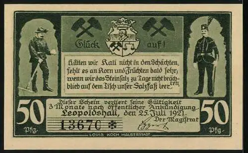 Notgeld Leopoldshall i. Anh. 1921, 50 Pfennig, Kali- und Steinsalzgewinnung, Bremsschachtförderung