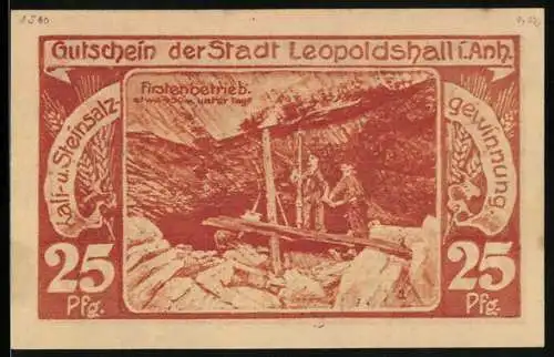 Notgeld Leopoldshall i. Anh. 1921, 25 Pfennig, Kali- und Steinsalzgewinnung, Firstenbetrieb