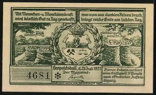 Notgeld Leopoldshall i. Anh. 1921, 50 Pfennig, Kali- und Steinsalzgewinnung, Schachtanlage