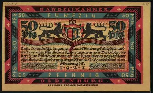 Notgeld Oldenburg 1921, 50 Pfennig, Hünengrab, Wappen