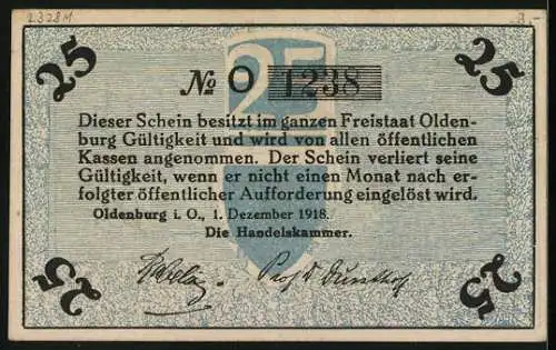 Notgeld Oldenburg 1918, 25 Pfennig, Krieger mit Frau, Hermes