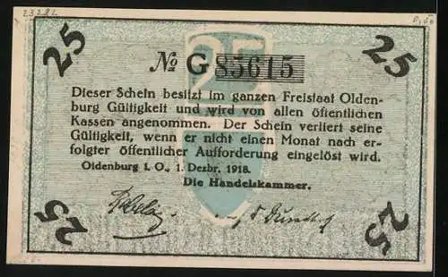 Notgeld Oldenburg 1918, 25 Pfennig, Krieger mit Frau, Hermes