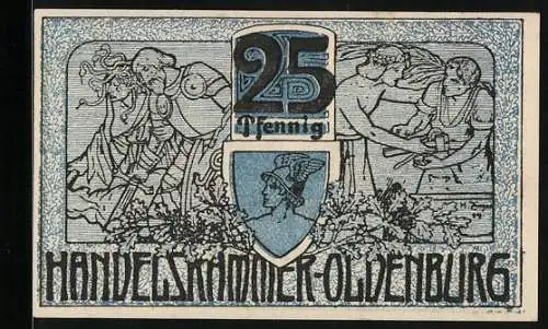 Notgeld Oldenburg 1918, 25 Pfennig, Krieger mit Frau, Hermes