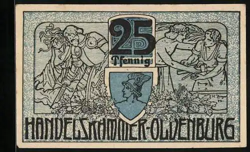 Notgeld Oldenburg 1918, 25 Pfennig, Krieger mit Frau, Hermes