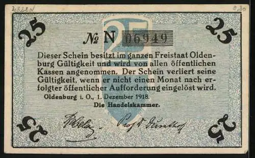 Notgeld Oldenburg 1918, 25 Pfennig, Krieger mit Frau, Hermes